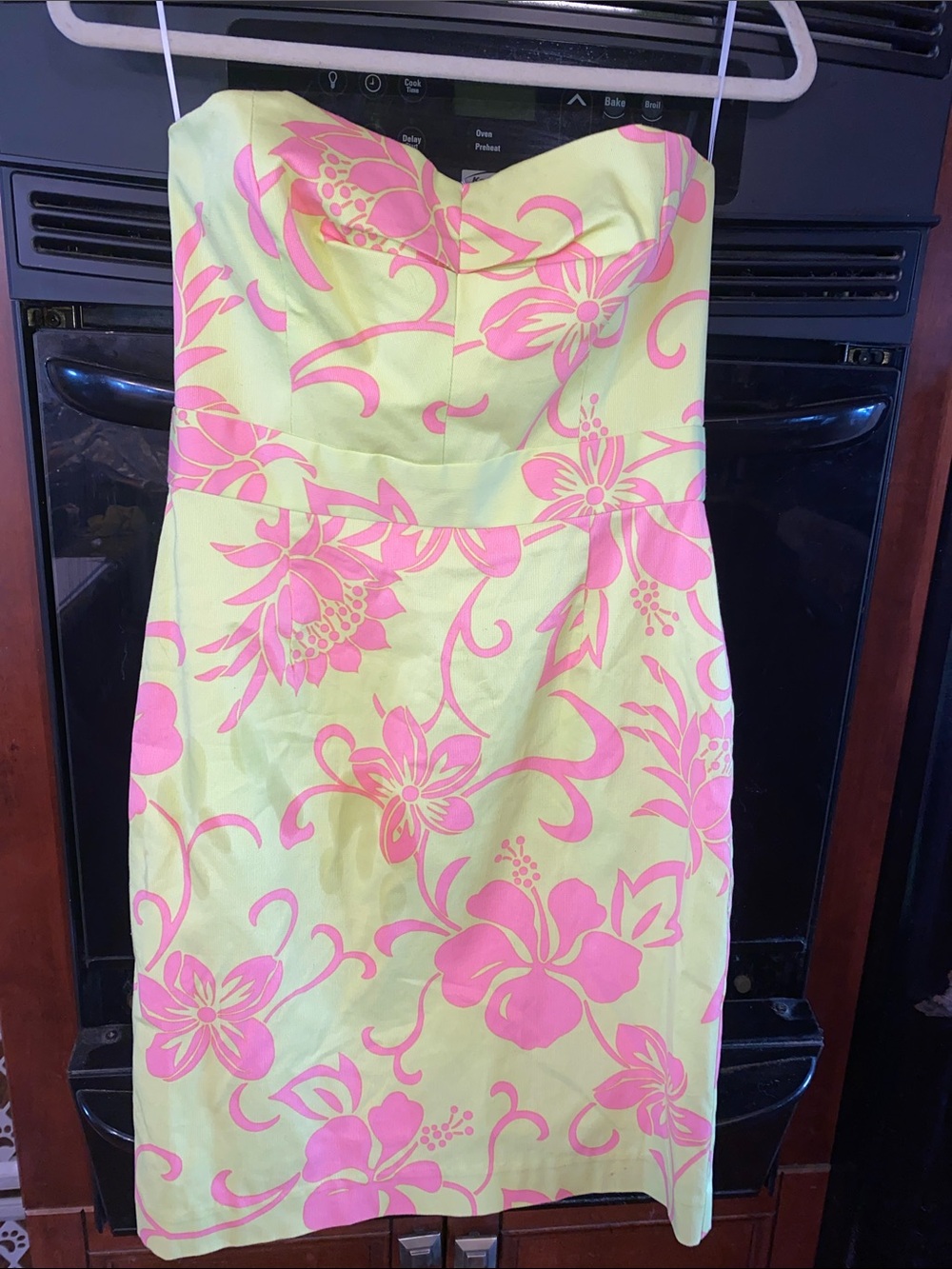 Trina Turk Strapless Floral Sheath Dress in Lemon and Hot Pink
